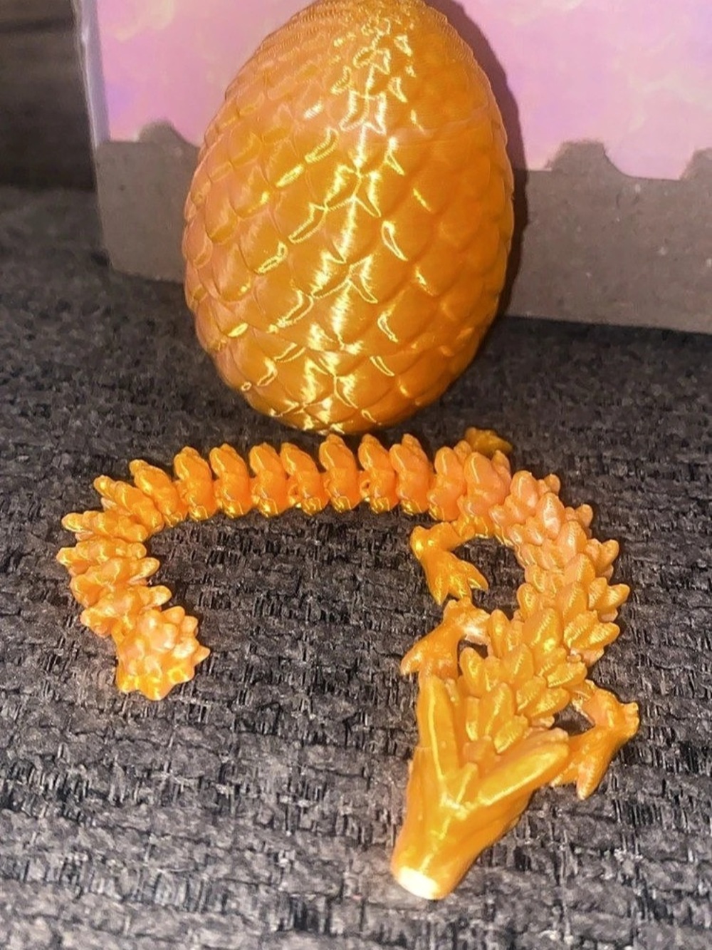 3D Printed Articulated Crystal Dragon with Egg Yellow